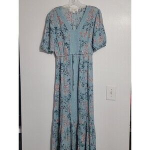 Haley London Made With Care blue Floral Tiered Long Sleeve Dress Size S
